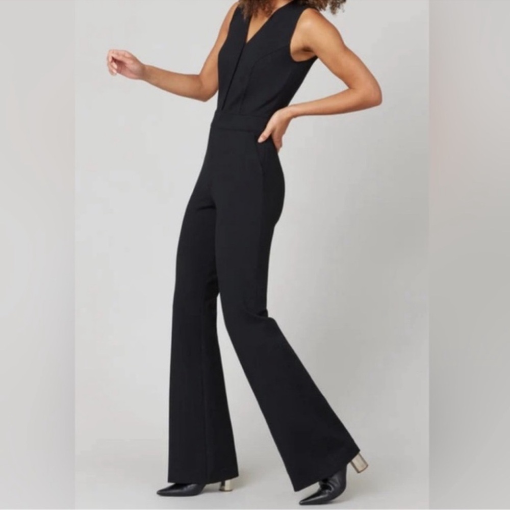 SPANX Black V-Neck Sleeveless Wide-Leg Jumpsuit